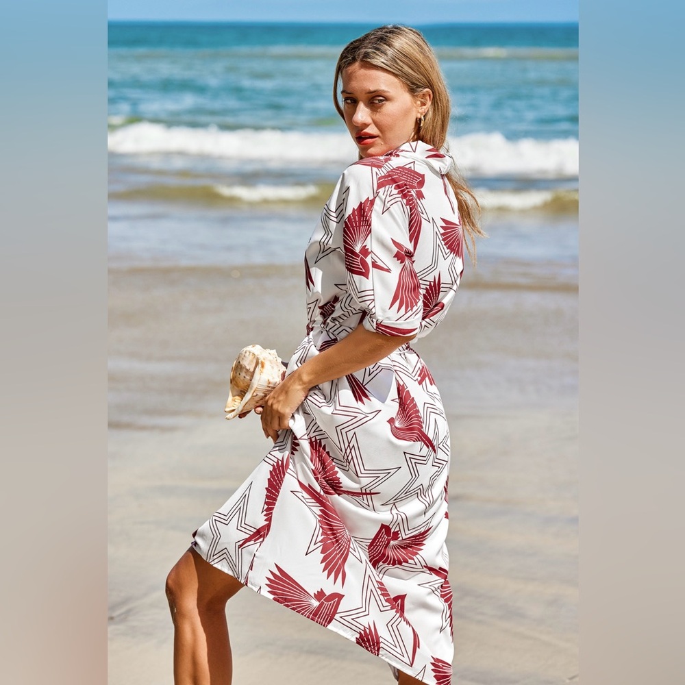 CUPSHE Stars & Sparrows Button-Up Dress